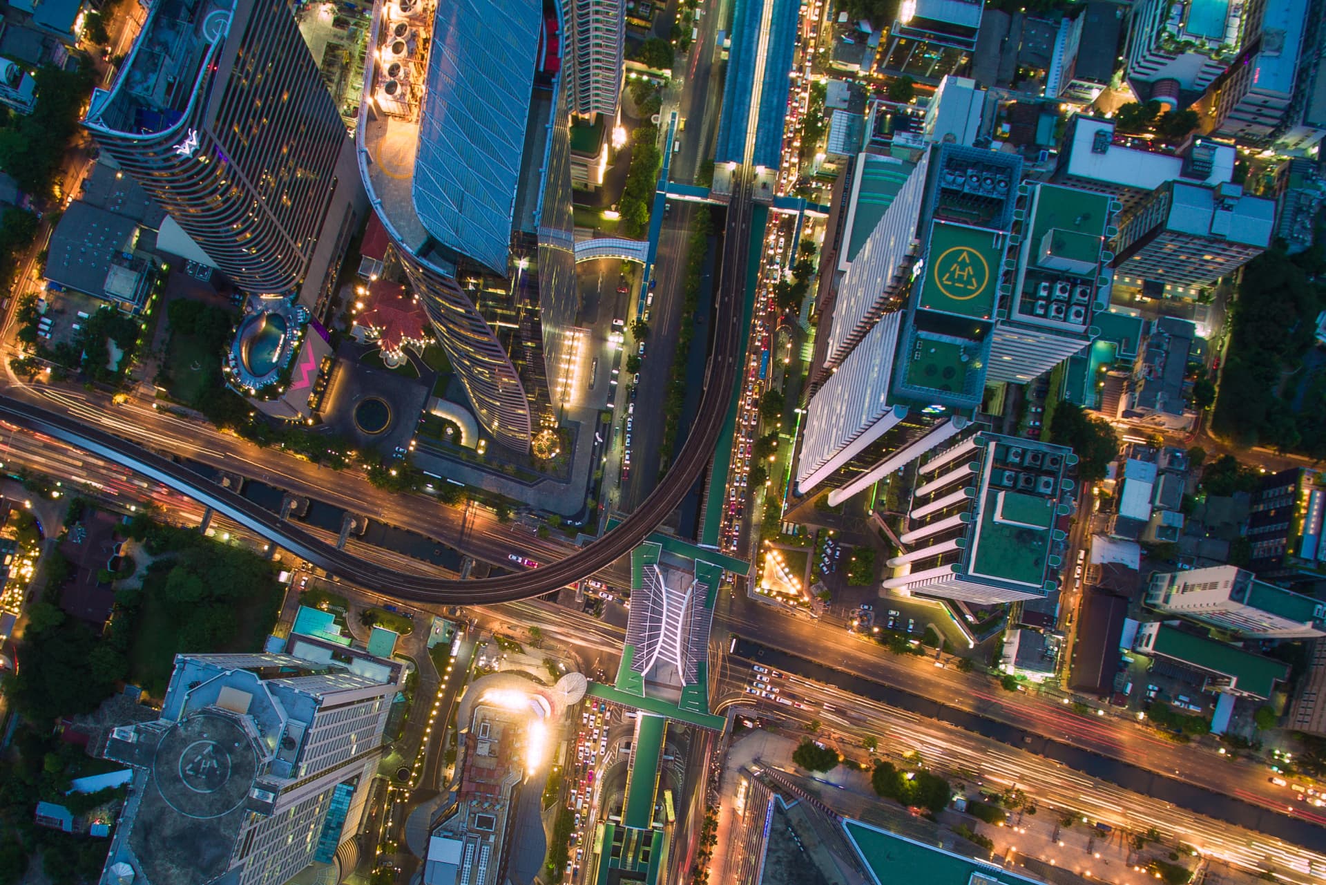 Aerial view of business area in Bangkok, Thailand